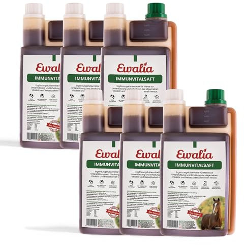 NEU! EWALIA Immunvitalsaft - Stärkendes Ergänzungsfuttermittel für Pferde, Förderung des allgemeinen Wohlbefindens, Natürliche Vitalitäts- und Resilienzunterstützung, 100% Natur pur, 6x1 Liter