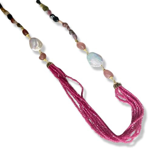 Collana con cristallini, pietre dure e madreperle (Fucsia)