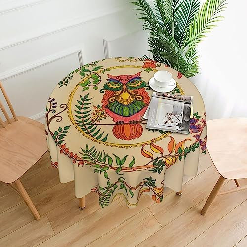 ESASAM Elegante runde Tischdecke mit Eulen-Motiv, 152,4 cm, für dekorative und funktionale Nutzung, voller Druck, langlebig und vielseitig