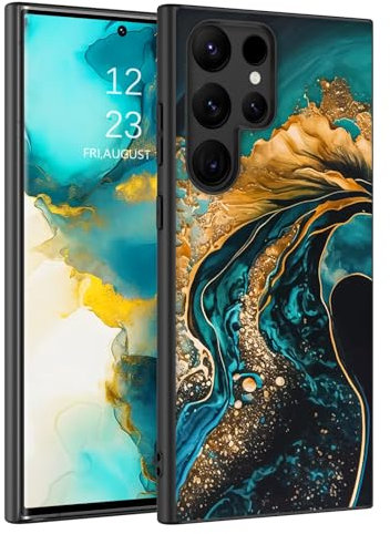 BENTOBEN für Samsung Galaxy S23 Ultra Hülle, Handyhülle Samsung S23 Ultra Case Leuchten im Dunkeln Slim dünn Fluoreszenz Gold/Grün Marmor Muster PC Schale TPU Bumper Kratzfest Schutzhülle Hülle