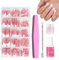 False Nails - 240 Pcs Coffin Press on Nails French Tip Nude Color False Nail Kit - Full Cover Stick on Nails Ballerina Nail Art with Nail File,Cuticle Pusher,Nail Glue
