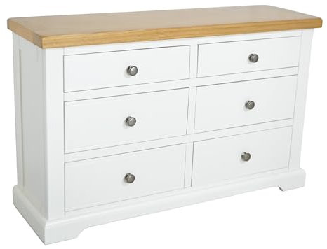 GROFurniture White Chest of Drawers, Storage Chest, Painted Bedroom Furniture, Window Unit Chest of Six Drawer, Painted Ready Assembled Bedroom Plinth Leg