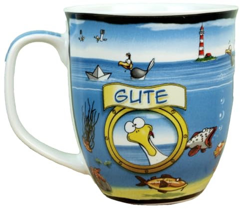 Becher - Gute Laune Pott - Tasse Porzellan Inhalt 400ml Kaffeebecher Möwe Seehund