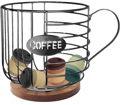 Cestino per di caffè – tazza in filo nero a forma di cialde, porta snack, organizer per bustine di tè, pacchetti di zucchero, contenitore per cialde caffè, porta di caffè per libreria,