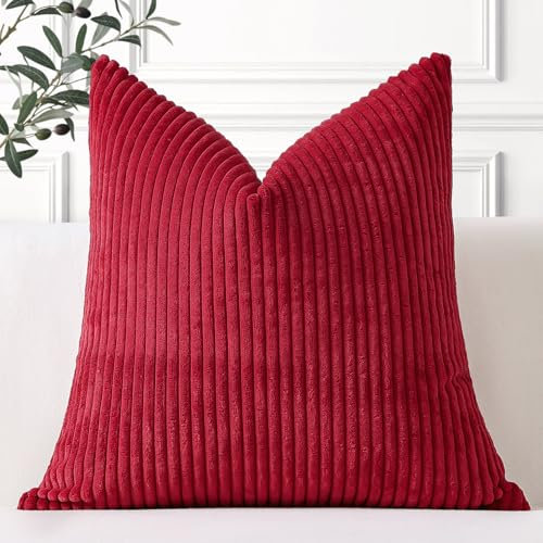 Artscope Ein Kissenbezug Kordsamt Zierkissenbezug Dekokissen Sofakissen 50x50 cm Cord Kissenhülle Couchkissen Dekorative Weiche Kissen für Sofa Wohnzimmer Zuhause Schlafzimmer Weinrot