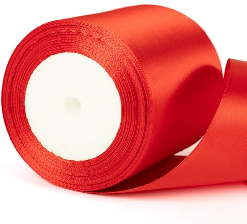 22 m x 10 cm breites rotes dickes Weihnachtsband, 4 Zoll breites rotes Satinband für Auto, Weihnachtsbaum, Geschenke, Haarschleifen, Blumensträuße, Bastelarbeiten und Dekorationen