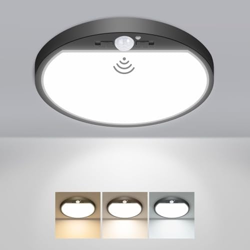 slochi LED Ceiling Light with Motion Sensor, 3000K-4000K-6500K & 100W Equivalent Motion Sensor Lights Indoor, 15W 1500LM 18cm Bathroom Ceiling Light for Bath,Porch,Stairs,Garage
