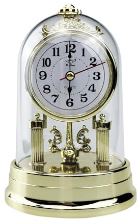 Flylin Mantel Clock Gold, European Style Silent Table Clock Battery Powered | Retro Round Carriage Clock, Antique Decor for Living Room Bedroom Office, Battery Operated Silent Quartz Movement