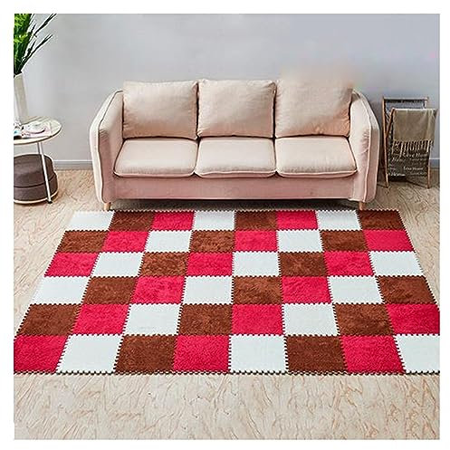 LXXW Plush Floor Tiles Mat 24 Pcs Plush Climbing Mat, Interlocking EVA Foam Carpet, Cutting And Splicing, Suitable For Play Area, Bedroom Interlocking carpet tiles(Brown+white+Red)