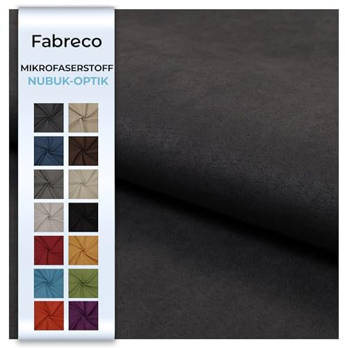 Fabreco NUBUK Polsterstoff Meterware 5 M x 148 cm breit, 100% Polyester, Gewicht 300 g/lfm, Microfaser, Velourleder ideal als oder Möbelstoff für Sofakissen, Polsterbezüge - Dunkelgrau