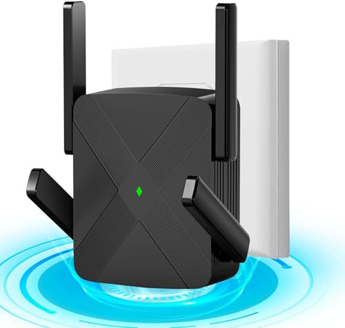 DOBWGXZ 2025 Relase WiFi Extender, 1200Mbps WiFi Booster, Dual Band 2.4G & 5G Internet Booster, 4 External Antennas,Works with Any WiFi Router, UK Plug
