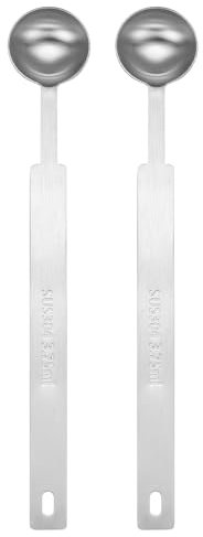sourcing map 2pcs Single Measuring Spoon 3/4tsp (1/4tbsp, 3.75ml) Teaspoon/Tablespoon 430 Stainless Steel Single Tiny Square Bowl Measuring Spoon Long Handle Measure Scoop