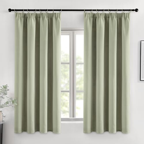 MIULEE Verdunklungsvorhänge mit Kräuselband Salbei Grün Vorhänge Blickdicht 2er Set 140x145 cm Modern Gardinen Abdunkelnde Vorhang Kurz Vorhänge Wohnzimmer Schlafzimmer Fenster Gardine Verdunkelung