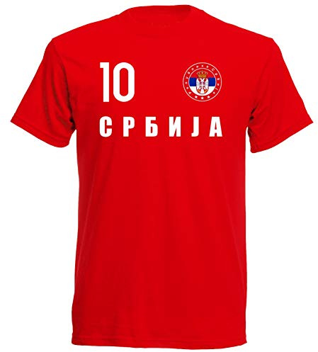 Serbien Kinder T-Shirt Trikot Look mit Wappen Emblem und NR.10 Fußball FH10 R (DE/NL/SE/PL, Numerisch, 164, Regular, Rot)