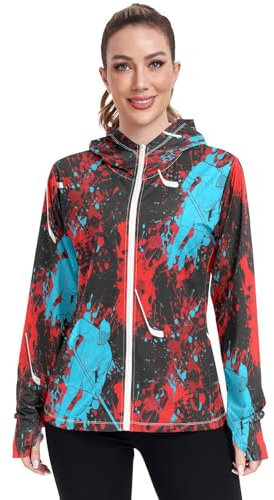 RPLIFE Extreme Hockey Splash UV-Jacke, Sonnenschutz für Damen, LSF 50+, Wander-Kapuzenpullover, Größe S-XXL, Extreme Hockey Splash Black, Small