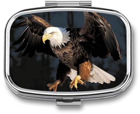 3D Bald Eagle Pill Box 2 Compartment Pill Case Portable Pocket Pill Organizer Medicine Vitamin Organizer for Men Women