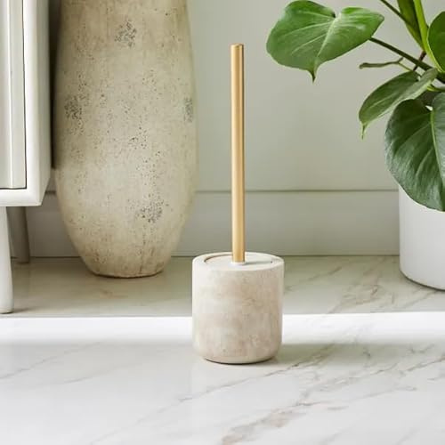New Elegant Marble Resin Toilet Brush with Gold Handle – Cream Marble Effect, Durable M-18 (Toilet Brush)
