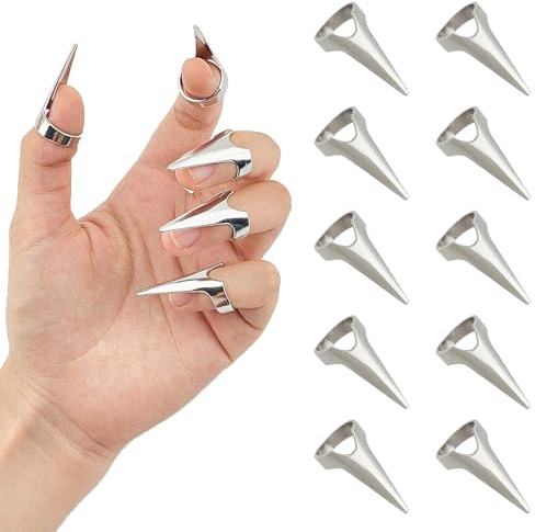 NICENEEDED 10 Stück Halloween Cosplay Fingerklauenringe Vintage Verstellbare Stich Zöpfe Finger Ring Haar Scheitel Werkzeug Rüstung Gothic Talon Fingertip Claw