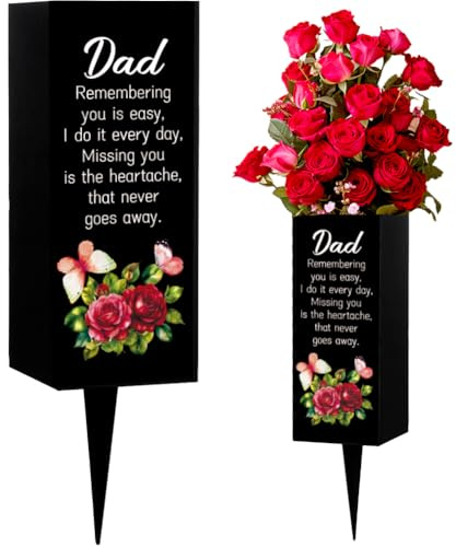WEBEEDY Dad Memorial Grave Vases with Spike, Cemetery Grave Flower Pot, 1pc | Dad Memorial Gifts for grave, Butterfly Rose Grave Flower Holder, Sympathy Gift for Dad, Funeral, Father's Day, 8x20cm
