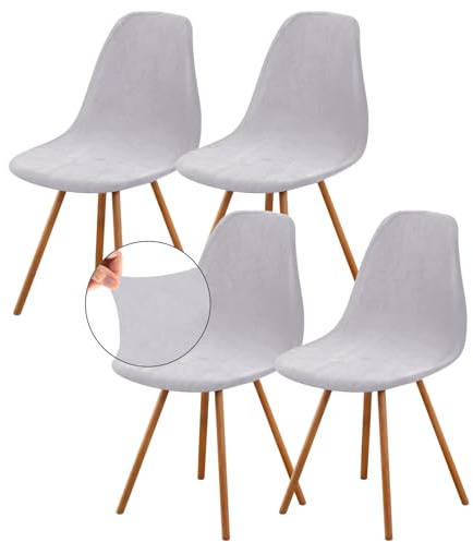 Dioxide Stuhlhussen 4er Set Sitzbezüge mit Samt | Hussen für Stühle Stretch Sitzbezug Winterwärme, Stuhlhussen für Restaurants(Silberfuchs-Velours 4-teiliges Set - Rauchgrau)