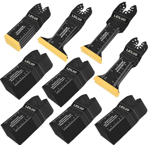 LEILUO 110-tlg Oszillierende Multitool Sägeblätter Titan Extra Lang | 100 HCS + 10 Titan, Extra-Lang & Breit, mit Tasche. Passend für DeWalt, Makita & mehr. Nicht Starlock