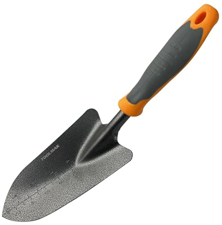 TOOLMAK Paletta da Giardinaggio in Acciaio al Carbonio, Manico TPR+PP, Grigio e Arancione, Spessore 1,4 cm, con Rivestimento in Polvere TMK19925
