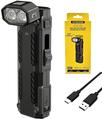 Nitecore EDC09 EDC09 High CRI Three Color Temperature Adjustable Angle Magnetic Tail 1600 Lumens EDC Flashlight with Eco Sensa Type-C Charging Cable