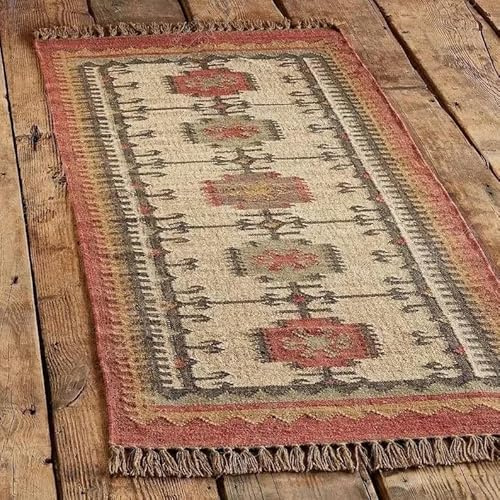 Ripaz Vogue - Kilim Tapis vintage en laine et jute - Durable - Fabriqué à la main pour décoration d'intérieur moderne - 60 x 240 cm
