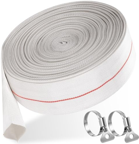 1/2 Pulgadas Manguera Plana con 2 Abrazaderas, 32mm Tubo Evacuación PVC, Conducción Agua, Mangueras para Bomba Agua Sumergible, Aguas Sucias, Descarga Piscina, Riego Jardin (Blanco)