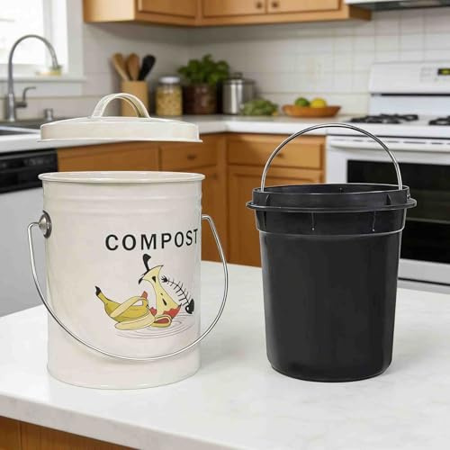 Poubelle à compost d'intérieur inodore avec seau intérieur amovible et couvercle