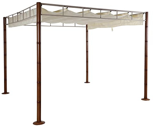 BERLINLODGE Pergola | HxBxT 220x300x300cm | Garten Pavillon Terrassenüberdachung | Creme-Weiß | stabiles 7cm-Metall-Gestell Bambus-Optik