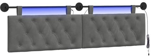 vidaXL Hängendes Kopfteil Mit LED Licht Dunkelgrau Samt, Modernes Schlafzimmer, Wandkopfteil, aus Samt, Platzsparend, dekorative Rückenlehne, weich anzufassen