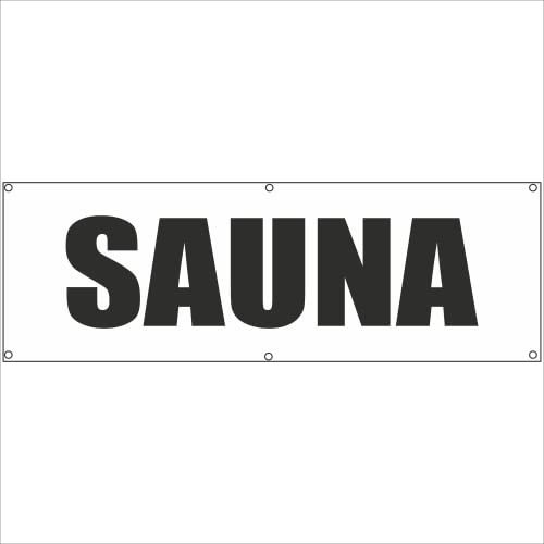 Indigos UG - Plane wasserdicht Gerüstplane - p116 - Sauna - Banner - 150x50 cm - Baustelle, Garten, Zaun oder Veranstaltung im Sommer - Werbeplane, Werbung
