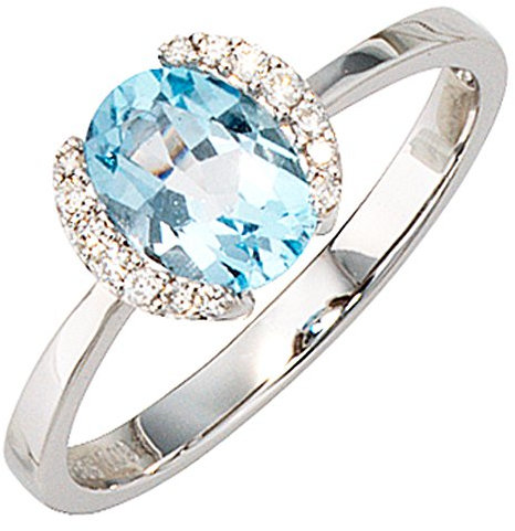 Jobo Damen-Ring aus 14 Karat 585 Weißgold mit Blautopas und 14 Diamanten Größe 58