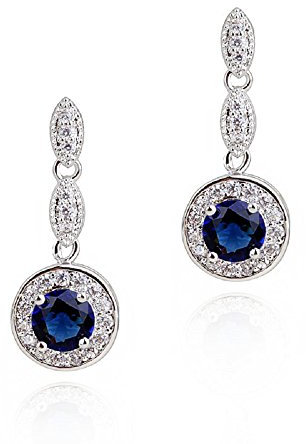 Crystalline Azuria Ohrhänger Ohrringe mit Rund Blauer simulierter Saphir Zirkonia Kristalle 18 kt Weiß Vergoldet für Damen