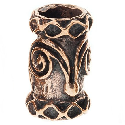 Battle-Merchant Bartperle Wikinger/Perle für Dreadlocks aus Bronze mit Spiralen & Rauten Ø 6mm
