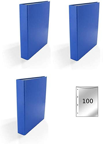 3x Ringbuch / DIN A5 / 4-Ring Ordner / Farbe: blau + 100 Prospekthüllen