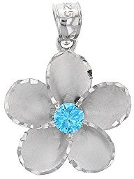 925 Sterling Silber Hawaiian Plumeria Blau Topas Damen Anhänger Halskette (Kommt mit eine 45 cm kette)