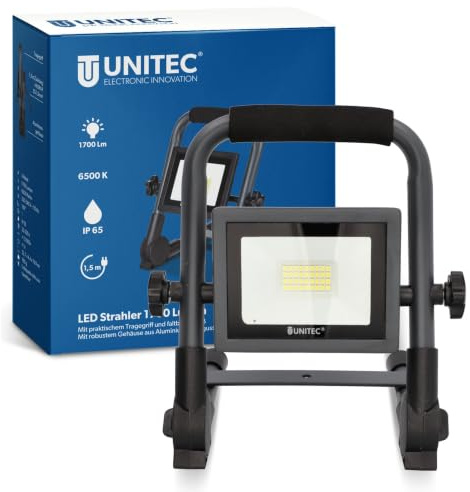 Unitec tragbarer LED Strahler 14 W, 1700 Lumen, IP65, Tragegriff, Aluminiumdruckguss, 1,5 m Kabel, Sicherheitsglas, energiesparend, langlebig, anthrazit