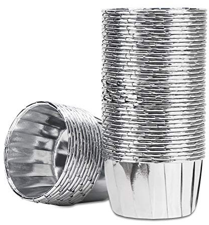 EUSOAR Aluminum Foil Cupcake Liners, 50Pcs Silver Disposable Muffin Liners, Baking Cups, Aluminum Cupcake Tip Pan Ramekin Holders, Little Pudding Cups