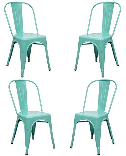 Vaukura Silla Oliix (Pack 4) - Silla Industrial Metálica Mate (Azul)