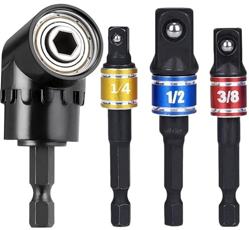 Impact Grade Driver Sockets Adapter Extension Set Drill Bit+Right Angle Drill,3Pcs 1/4 3/8 1/2 Universal Socket Adapter Set,105 Degree Right Angle Screwdriver set Drill Hex Bit Socket Adapter