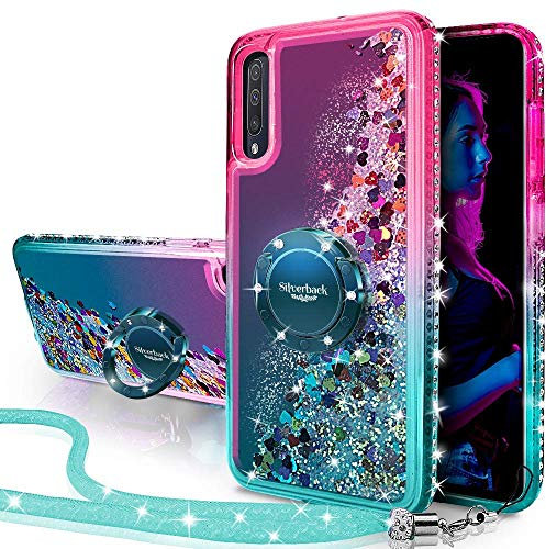 Miss Arts für Galaxy A70 Hülle,[Silverback] Mädchen Glitzern Handyhülle Hülle mit Ringständer, Cover Silikon Flüssigkeit Clear Schutzhülle für Samsung Galaxy A70 -Grün