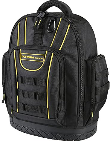 Olympia Tools Werkzeug-Rucksack, geformte, wasserdichte Unterseite, gepolsterte Schultergurte, atmungsaktive, gepolsterte Rückseite für Komfort