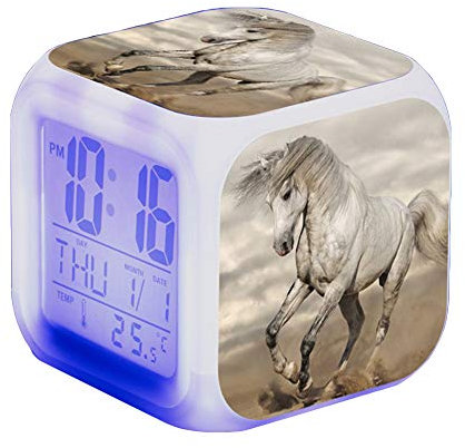 Wecker Pferde Tier Alarm Kinder Beleuchteter LED Night Glowing Wecker mit Licht Aufwachen Geburtstagsgeschenke für Erwachsene (L)