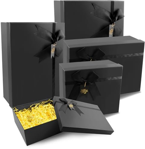 Homeanda 5er-Set schwarzer Geschenkboxen – große Geschenkboxen aus Karton mit Deckel, perfekt für Geburtstage, Muttertag, Babypartys, Ostern, Brautpartys und jeden Anlass(Schwarz)