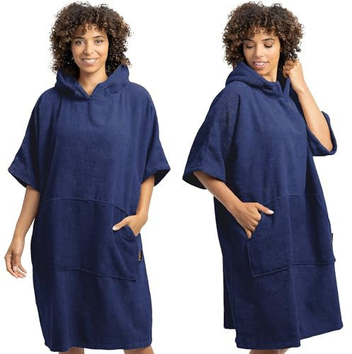 HOMELEVEL Badeponcho Damen und Herren - Surf Poncho aus 100% Baumwolle - Tuch für Erwachsene - Unisex Bademantel - Badetuch mit Kapuze