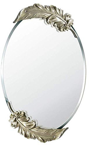 WLABCD Spiegel Kreativer Runder Wand-Schminkspiegel, Schminktischspiegel Im Europäischen Stil, Wandspiegel, Badezimmerspiegel, Kreis-Make-Up-Schminkspiegel, Weiß, Perlweiß,Champagner Gold,65X41Cm.