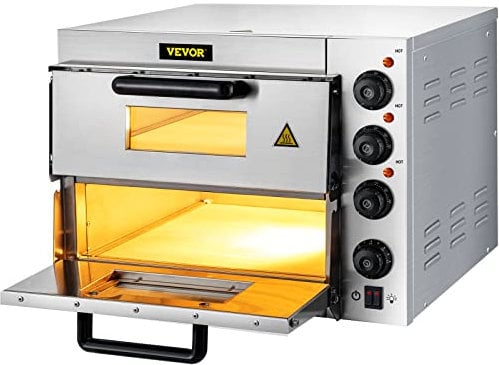 VEVOR Horno de Pizza Eléctrico 3000W de Acero Inoxidable 56 x 47,5 x 43 cm Tostador con Dos Capas para Cocinar Sándwiches, Pretzels, Plato Horneado, Patata, Pan, Pastel, Tarta