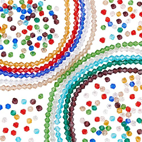 PandaHall 1300 cuentas de vidrio facetado de 3 mm, 10 colores de cristal de bicona, cuentas sueltas de vidrio, lote surtido de cuentas para pulseras de amistad, collares, joyería de cuentas
